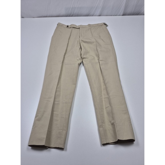 Spier & Mackay Trousers Mens 33x28 Beige Cotton Linen Slim Flat Front Ghurka
